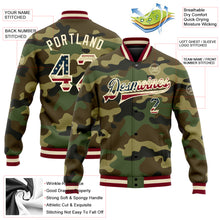 Загрузить изображение в средство просмотра галереи, Custom Camo Vintage USA Flag Cream-Maroon Bomber Full-Snap Varsity Letterman Salute To Service Jacket
