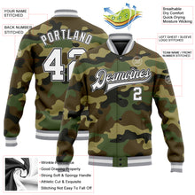 Load image into Gallery viewer, Custom Camo White Black-Gray Bomber Full-Snap Varsity Letterman Salute To Service Jacket
