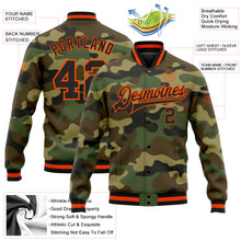 Load image into Gallery viewer, Custom Camo Black-Orange Bomber Full-Snap Varsity Letterman Salute To Service Jacket

