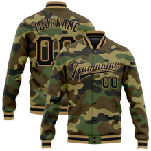 Загрузить изображение в средство просмотра галереи, Custom Camo Black-Old Gold Bomber Full-Snap Varsity Letterman Salute To Service Jacket
