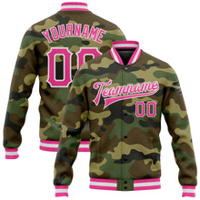 Load image into Gallery viewer, Custom Camo Pink-White Bomber Full-Snap Varsity Letterman Salute To Service Jacket
