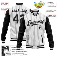 Laden Sie das Bild in den Galerie-Viewer, Custom White Black Pinstripe Black-Gray Bomber Full-Snap Varsity Letterman Two Tone Jacket
