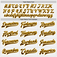 Load image into Gallery viewer, Custom White Brown Pinstripe Brown-Gold Bomber Full-Snap Varsity Letterman Jacket
