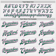 Laden Sie das Bild in den Galerie-Viewer, Custom White Kelly Green Pinstripe Pink-Kelly Green Bomber Full-Snap Varsity Letterman Jacket
