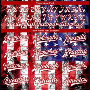 Custom White Royal-Red American Flag Fashion 3D Bomber Full-Snap Varsity Letterman Jacket