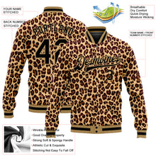 Laden Sie das Bild in den Galerie-Viewer, Custom Brown Black-Old Gold Leopard 3D Pattern Design Bomber Full-Snap Varsity Letterman Jacket
