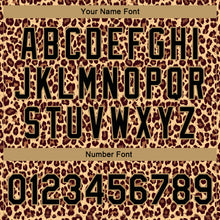 Laden Sie das Bild in den Galerie-Viewer, Custom Brown Black-Old Gold Leopard 3D Pattern Design Bomber Full-Snap Varsity Letterman Jacket
