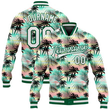 Загрузить изображение в средство просмотра галереи, Custom White White-Kelly Green Hawaii Palm Trees 3D Bomber Full-Snap Varsity Letterman Jacket
