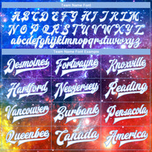 Laden Sie das Bild in den Galerie-Viewer, Custom Galactic White-Light Blue 3D Bomber Full-Snap Varsity Letterman Jacket
