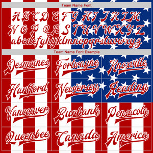 Custom White Royal-Red American Flag Fashion 3D Bomber Full-Snap Varsity Letterman Jacket