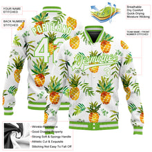 Laden Sie das Bild in den Galerie-Viewer, Custom White White-Neon Green Pineapples 3D Pattern Design Bomber Full-Snap Varsity Letterman Jacket
