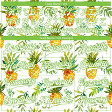 Laden Sie das Bild in den Galerie-Viewer, Custom White White-Neon Green Pineapples 3D Pattern Design Bomber Full-Snap Varsity Letterman Jacket
