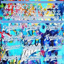 Load image into Gallery viewer, Custom Graffiti Pattern White-Light Blue Abstract 3D Bomber Full-Snap Varsity Letterman Jacket
