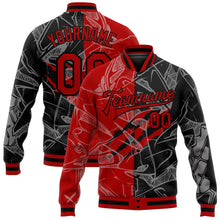 Загрузить изображение в средство просмотра галереи, Custom Graffiti Pattern Red-Black Scratch 3D Bomber Full-Snap Varsity Letterman Jacket
