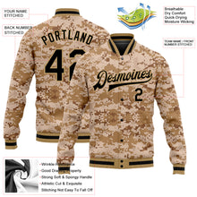 Загрузить изображение в средство просмотра галереи, Custom Camo Black-Old Gold 3D Bomber Full-Snap Varsity Letterman Salute To Service Jacket

