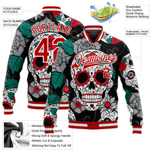 Load image into Gallery viewer, Custom Black Red-White Skull Fashion 3D Bomber Full-Snap Varsity Letterman Jacket
