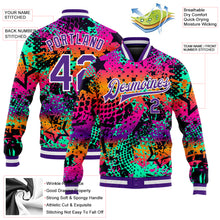 Laden Sie das Bild in den Galerie-Viewer, Custom Graffiti Pattern Purple-White Scratch 3D Bomber Full-Snap Varsity Letterman Jacket
