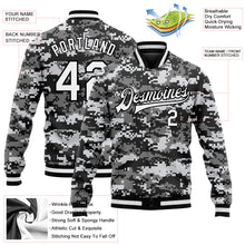 Load image into Gallery viewer, Custom Camo White-Black 3D Bomber Full-Snap Varsity Letterman Salute To Service Jacket
