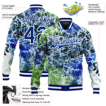 Load image into Gallery viewer, Custom Tie Dye Royal-White Rainbow 3D Bomber Full-Snap Varsity Letterman Jacket
