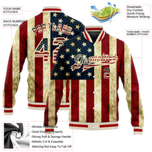 Laden Sie das Bild in den Galerie-Viewer, Custom Cream Vintage USA Flag-Red American Flag Fashion 3D Bomber Full-Snap Varsity Letterman Jacket
