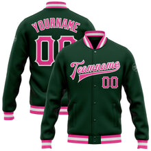 Laden Sie das Bild in den Galerie-Viewer, Custom Green Pink-White Bomber Full-Snap Varsity Letterman Jacket
