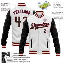 Загрузить изображение в средство просмотра галереи, Custom White Black Maroon-Cream Bomber Full-Snap Varsity Letterman Two Tone Jacket
