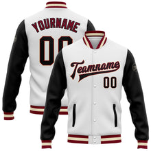Загрузить изображение в средство просмотра галереи, Custom White Black Maroon-Cream Bomber Full-Snap Varsity Letterman Two Tone Jacket
