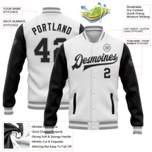 Загрузить изображение в средство просмотра галереи, Custom White Black-Gray Bomber Full-Snap Varsity Letterman Two Tone Jacket

