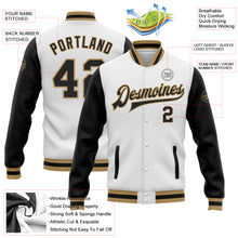 Load image into Gallery viewer, Custom White Black-Old Gold Bomber Full-Snap Varsity Letterman Two Tone Jacket
