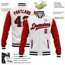 Load image into Gallery viewer, Custom White Black-Red Bomber Full-Snap Varsity Letterman Two Tone Jacket
