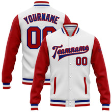 Load image into Gallery viewer, Custom White Red-Royal Bomber Full-Snap Varsity Letterman Two Tone Jacket
