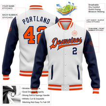 Загрузить изображение в средство просмотра галереи, Custom White Orange-Navy Bomber Full-Snap Varsity Letterman Two Tone Jacket
