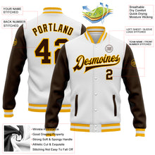 Load image into Gallery viewer, Custom White Brown-Gold Bomber Full-Snap Varsity Letterman Two Tone Jacket

