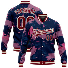 Laden Sie das Bild in den Galerie-Viewer, Custom Pink Maroon Cream-Navy 3D Pattern Design Bomber Full-Snap Varsity Letterman Jacket
