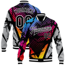 Laden Sie das Bild in den Galerie-Viewer, Custom Figure Black-Gray 3D Bomber Full-Snap Varsity Letterman Jacket
