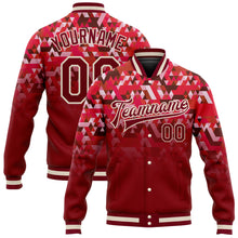 Laden Sie das Bild in den Galerie-Viewer, Custom Red Crimson-Cream 3D Pattern Design Bomber Full-Snap Varsity Letterman Jacket
