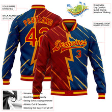 Load image into Gallery viewer, Custom Navy Red-Gold 3D Pattern Design Bomber Full-Snap Varsity Letterman Jacket
