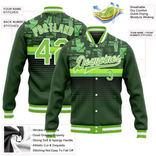 Laden Sie das Bild in den Galerie-Viewer, Custom Green Neon Green-White 3D Pattern Design Bomber Full-Snap Varsity Letterman Jacket
