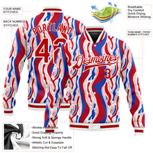 Laden Sie das Bild in den Galerie-Viewer, Custom Figure Red-Royal 3D Bomber Full-Snap Varsity Letterman Jacket
