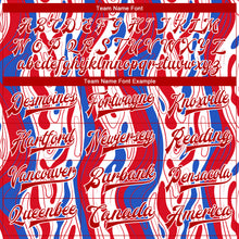 Laden Sie das Bild in den Galerie-Viewer, Custom Figure Red-Royal 3D Bomber Full-Snap Varsity Letterman Jacket
