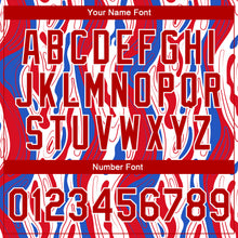 Laden Sie das Bild in den Galerie-Viewer, Custom Figure Red-Royal 3D Bomber Full-Snap Varsity Letterman Jacket
