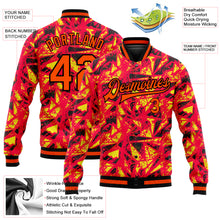 Laden Sie das Bild in den Galerie-Viewer, Custom Red Orange Gold-Black 3D Pattern Design Bomber Full-Snap Varsity Letterman Jacket
