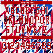 Laden Sie das Bild in den Galerie-Viewer, Custom White Royal-Red 3D Pattern Design Bomber Full-Snap Varsity Letterman Jacket
