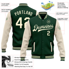 Laden Sie das Bild in den Galerie-Viewer, Custom Green Cream Bomber Full-Snap Varsity Letterman Two Tone Jacket
