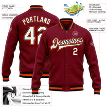 Загрузить изображение в средство просмотра галереи, Custom Crimson White Black-Orange Bomber Full-Snap Varsity Letterman Jacket
