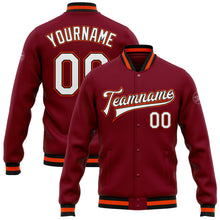 Загрузить изображение в средство просмотра галереи, Custom Crimson White Black-Orange Bomber Full-Snap Varsity Letterman Jacket
