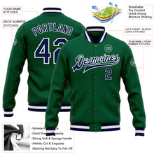 Загрузить изображение в средство просмотра галереи, Custom Kelly Green Navy-White Bomber Full-Snap Varsity Letterman Jacket

