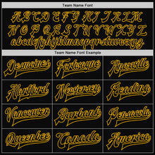 Load image into Gallery viewer, Custom Black Black-Gold Bomber Full-Snap Varsity Letterman Jacket
