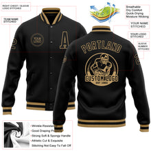 Load image into Gallery viewer, Custom Black Black-Old Gold Bomber Full-Snap Varsity Letterman Jacket

