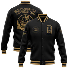 Load image into Gallery viewer, Custom Black Black-Old Gold Bomber Full-Snap Varsity Letterman Jacket
